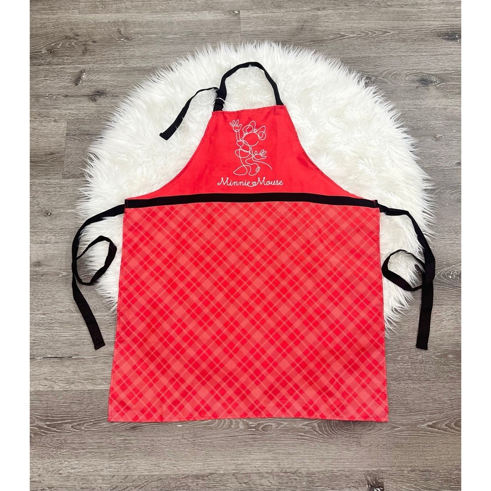 Disney Adult Kitchen Apron Minnie Mouse Red & White Cotton w Black Ties NEW‎